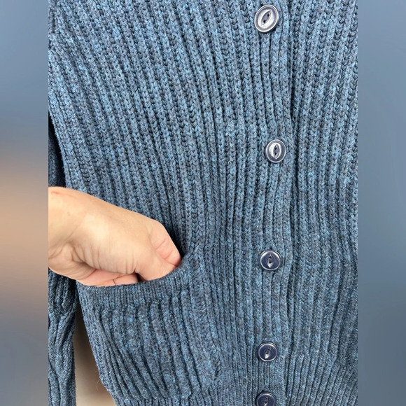 Gap blue cotton-blend cardigan, M, shawl collar chunky knit jacket Cozy Neutral - Picture 6 of 7